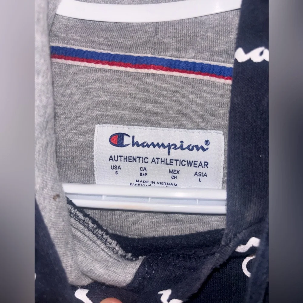 Champion Navy Hoodie with Logo Pattern - Picture 3 of 3